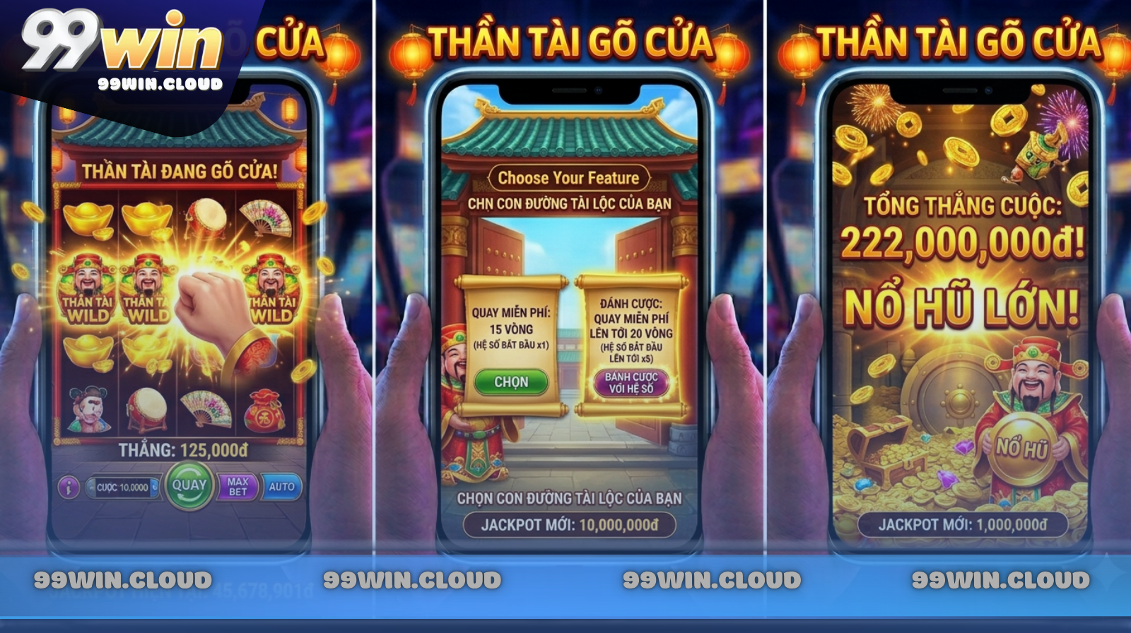 Thần Tài Gõ Cửa – Siêu Phẩm Nổ Hũ Tài Lộc Hot Nhất 99WIN 1 Thần Tài Gõ Cửa là slot game phong cách Á Đông lấy hình tượng Thần Tài – vị thần biểu tượng cho sự giàu sang, phú quý và may mắn
